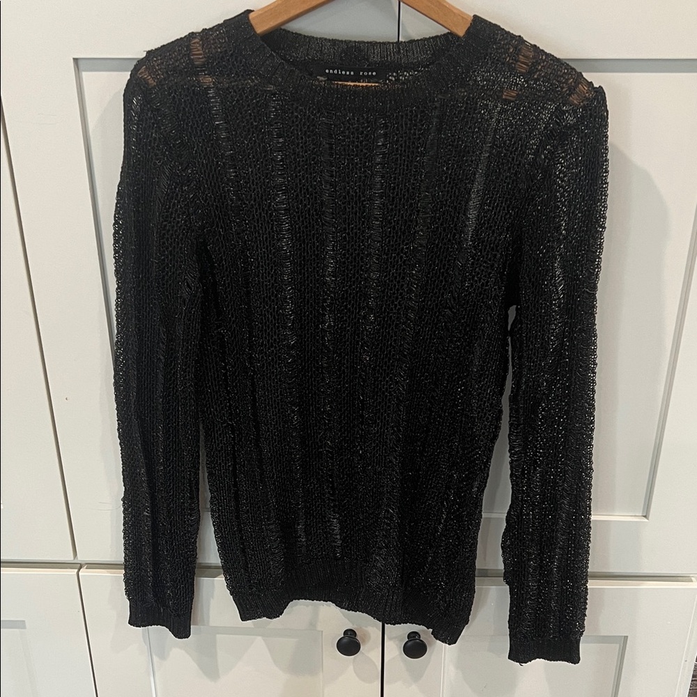 Endless rose by Anthropologie Black Mesh Sweater size S